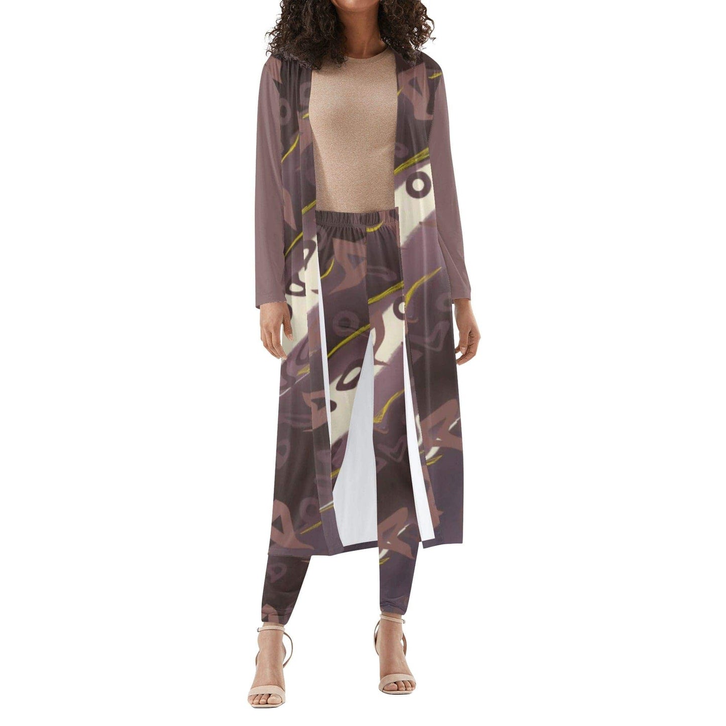 Taupe S Runaway Women's Long Sleeve Cardigan and Leggings 2pcs - women's top & leggings set at TFC&H Co.