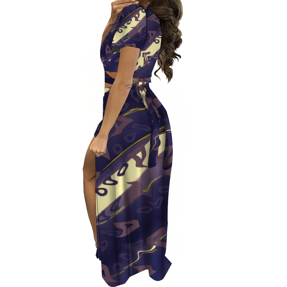 Runaway Women's Two Piece Outfit V-Neck Top and Maxi Skirt Set - Women's top & skirt set at TFC&H Co.