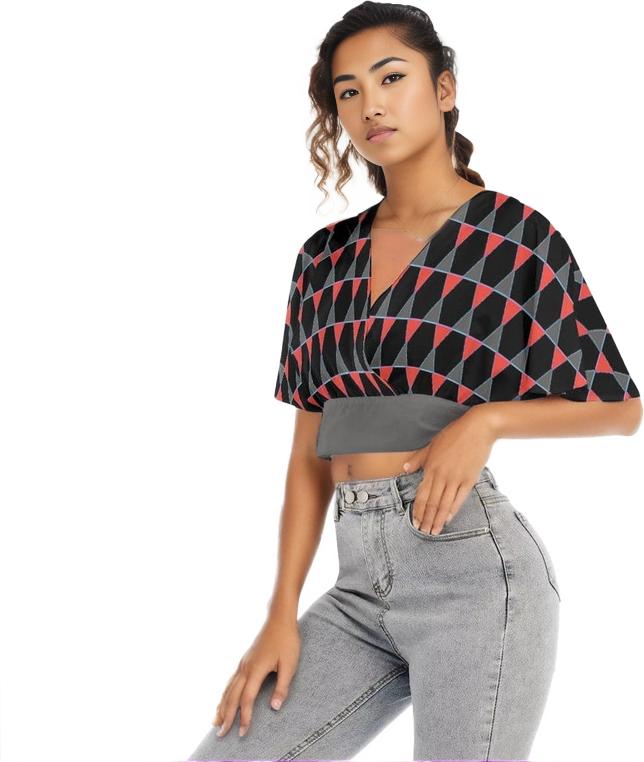 Black Scaled Women's Bat Sleeve Crop Top - women's blouse at TFC&H Co.