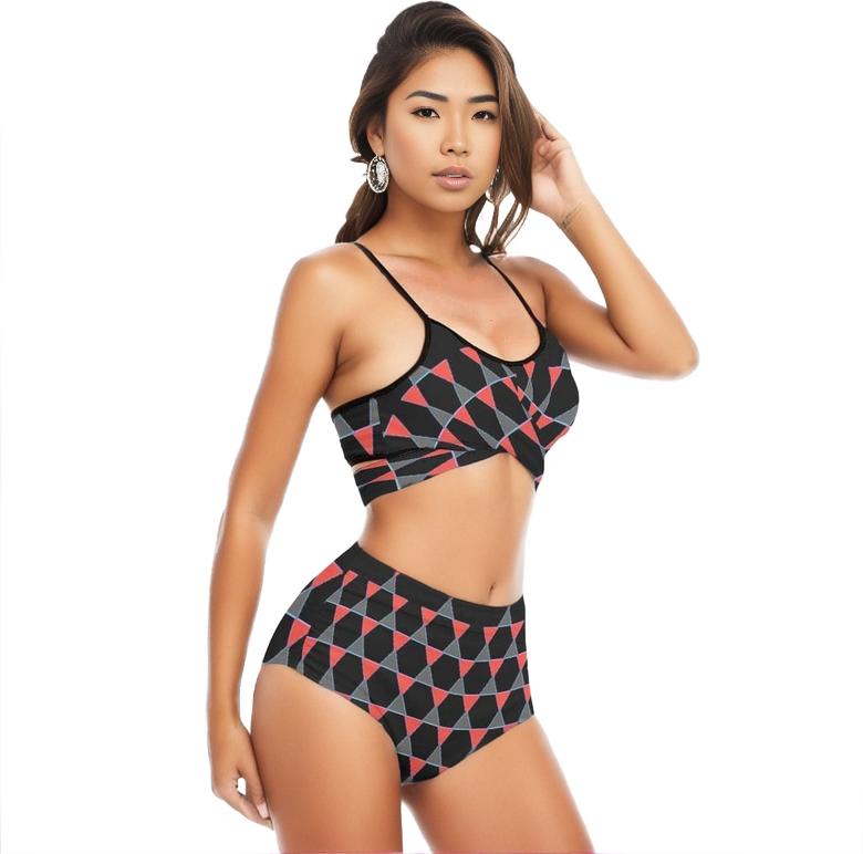 Black Scaled Women's Bikini Sets With Cross Straps - women's bikini at TFC&H Co.