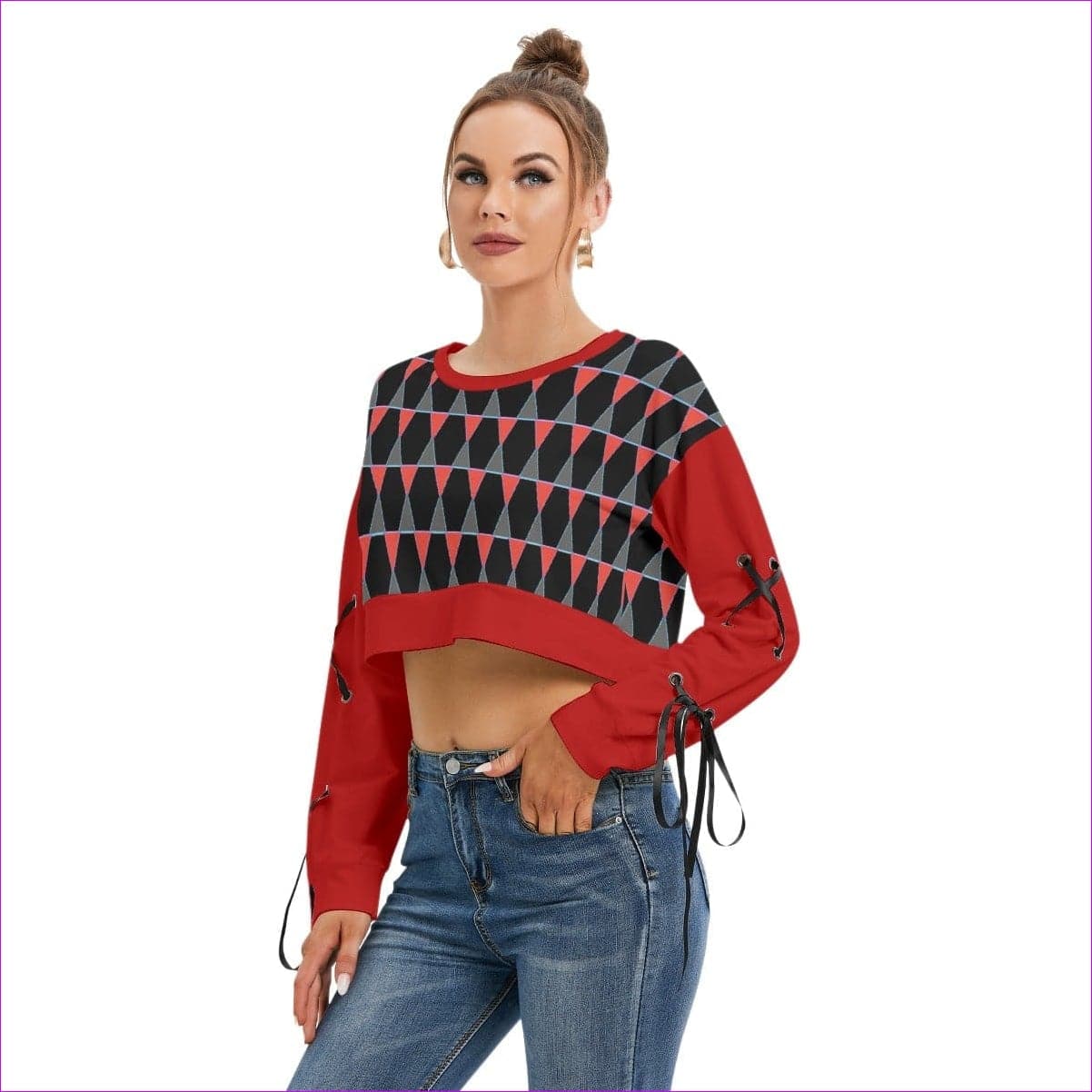 Scaled Women's Lace Up Long Sleeve Cropped Sweatshirt - women's sweatshirt at TFC&H Co.