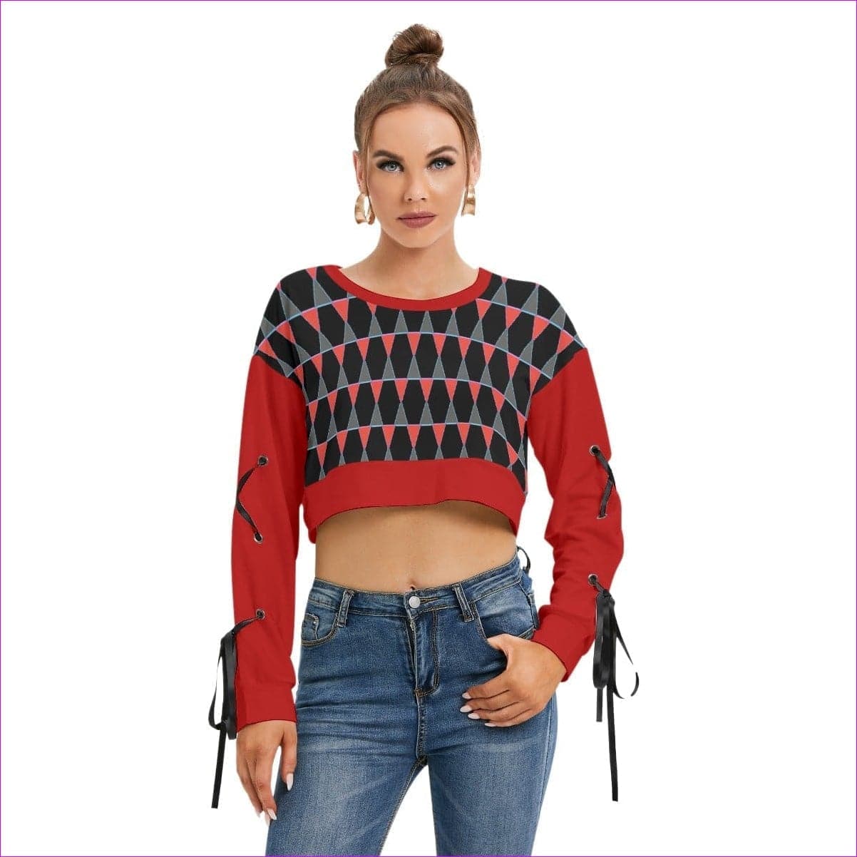 Scaled Women's Lace Up Long Sleeve Cropped Sweatshirt - women's sweatshirt at TFC&H Co.