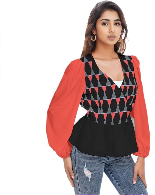 red Scaled Women's Long Sleeve Shirt - women's blouse at TFC&H Co.