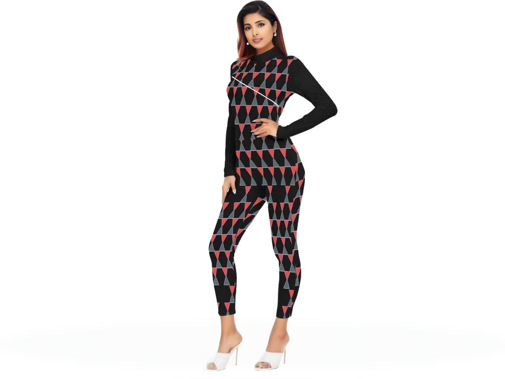 Scaled Women's Long-sleeved High-neck Jumpsuit With Zipper - women's jumpsuit at TFC&H Co.