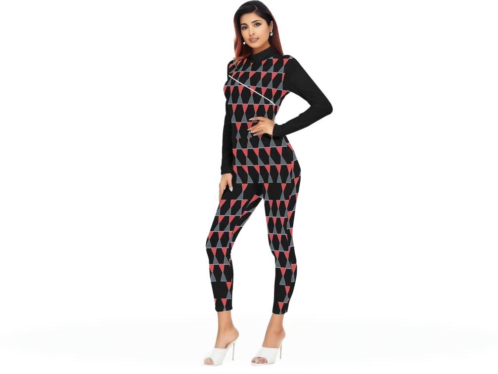- Scaled Women's Long-sleeved High-neck Jumpsuit With Zipper - womens jumpsuit at TFC&H Co.