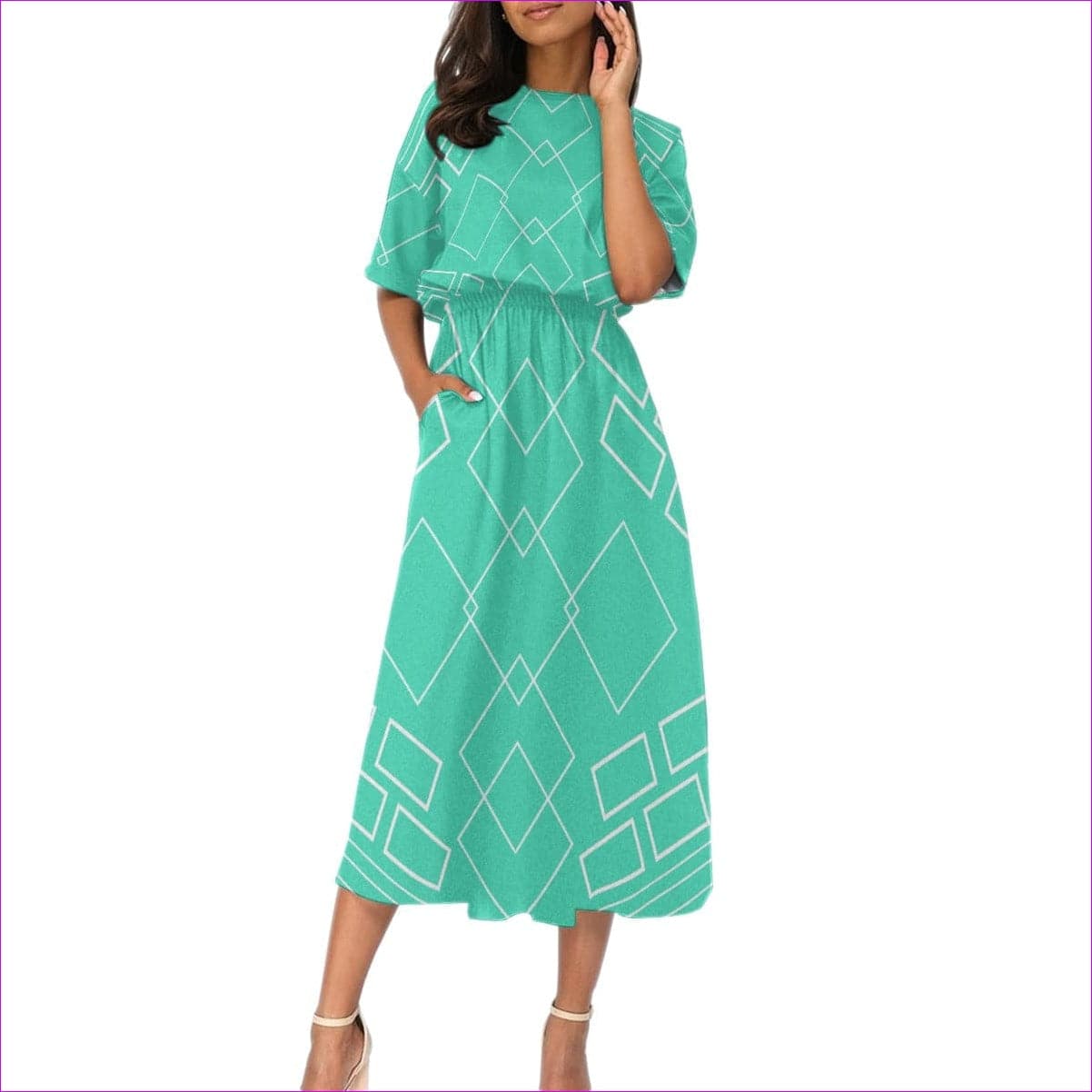 teal Shaped Out Women's Elastic Waist Dress - women's dress at TFC&H Co.