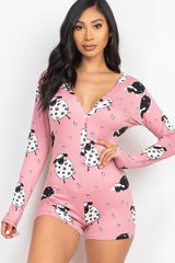 ROSY PINK - Sheep Print V-neck Button Romper - 4 colors - Ships from The US - womens romper at TFC&H Co.