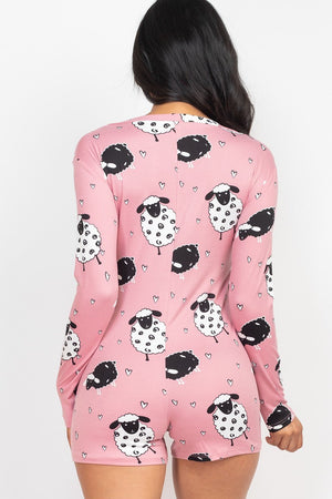 - Sheep Print V-neck Button Romper - 4 colors - Ships from The US - womens romper at TFC&H Co.
