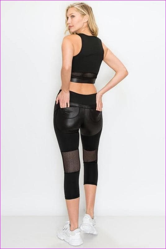 Sheer Mesh Top Capri Set - Women's top & pants set at TFC&H Co.
