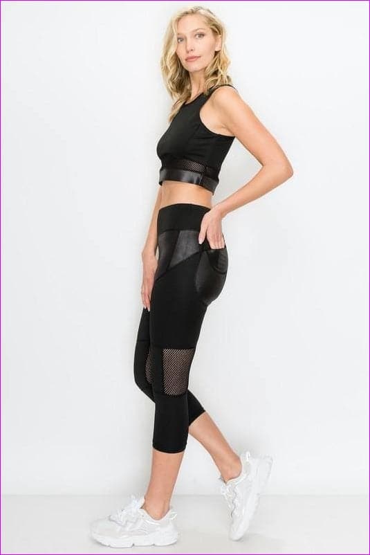 Sheer Mesh Top Capri Set - Women's top & pants set at TFC&H Co.