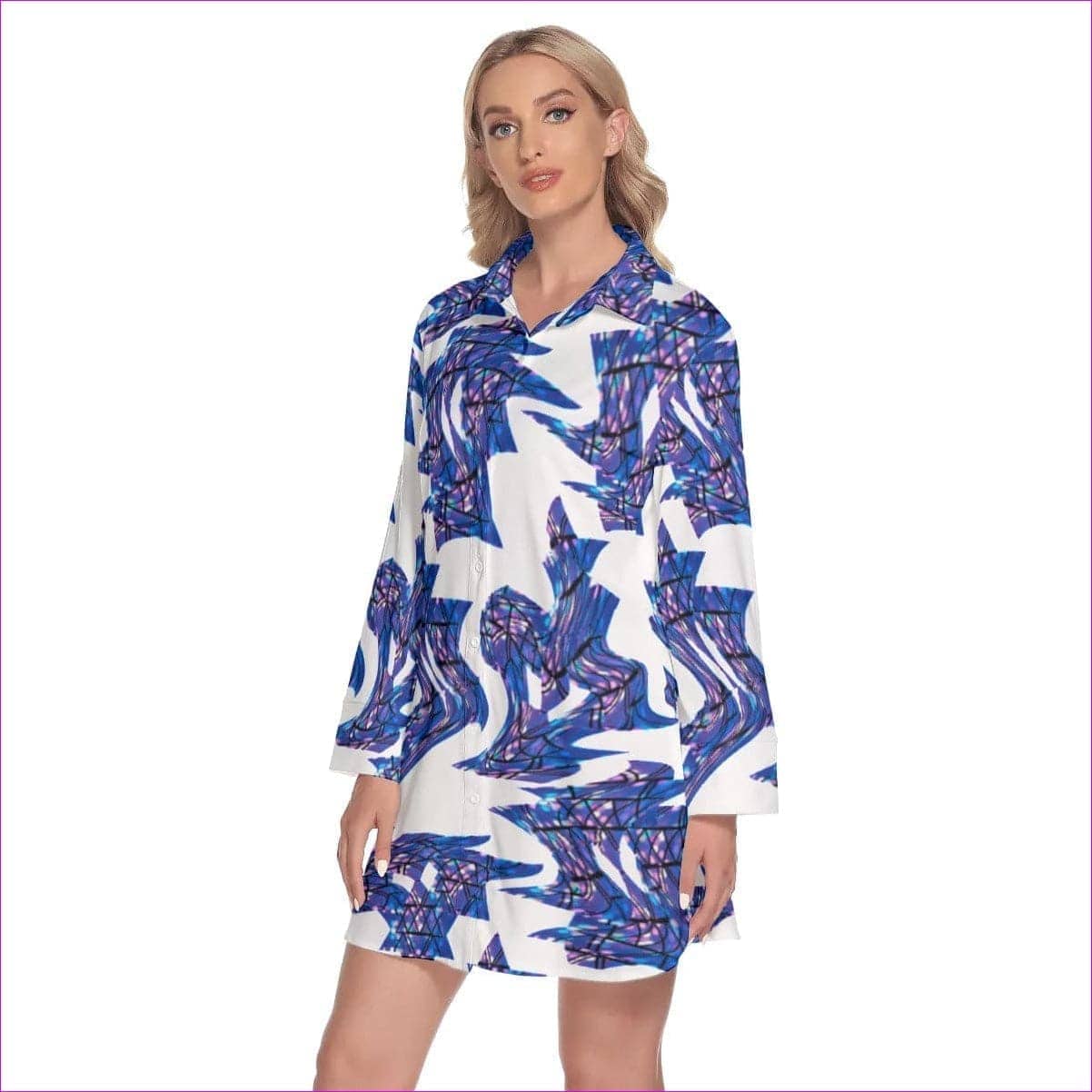 Skewed Women's Lapel Shirt Dress With Long Sleeves - women's shirt dress at TFC&H Co.