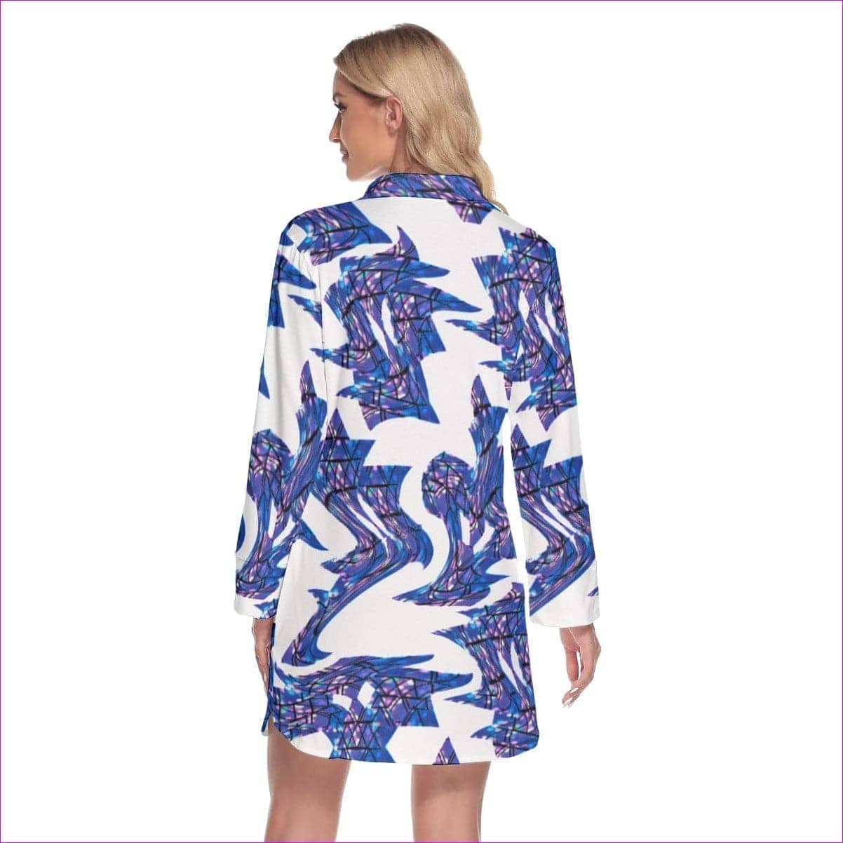 Skewed Women's Lapel Shirt Dress With Long Sleeves - women's shirt dress at TFC&H Co.