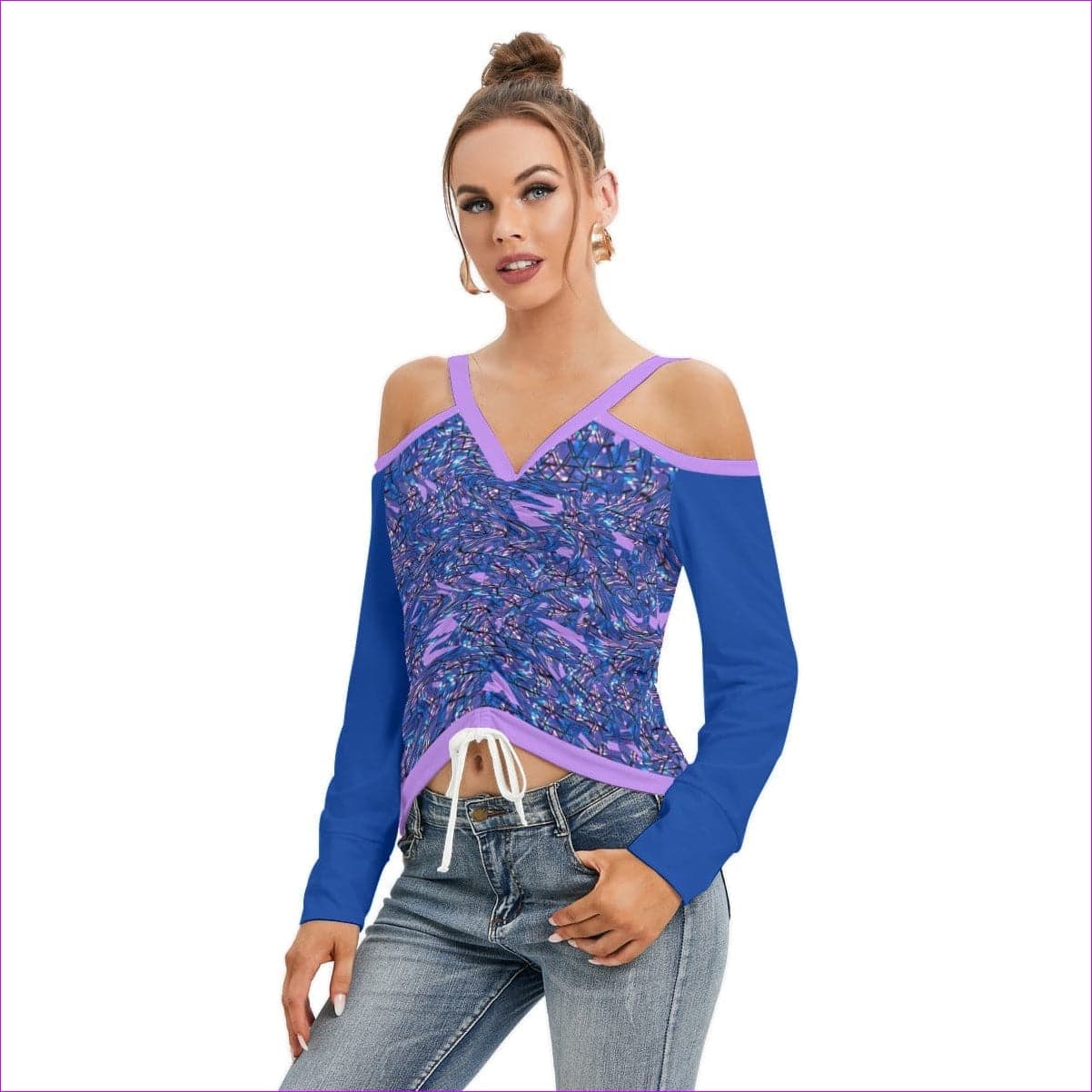 Skewed Women’s V-neck Cold Shoulder Long Sleeve Top - women's top at TFC&H Co.