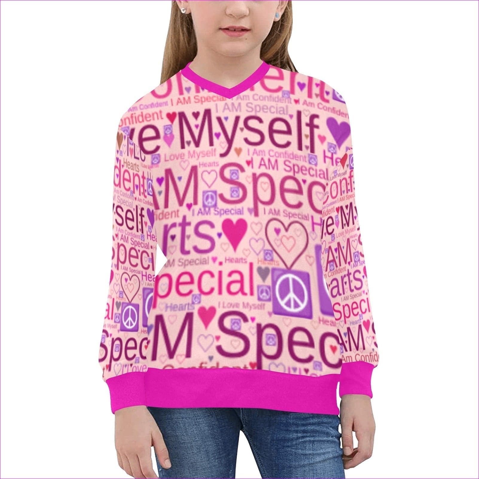 Pink Hem Cuff - Speak-Over Girls' V-Neck Sweater - 2 options - kids sweater at TFC&H Co.
