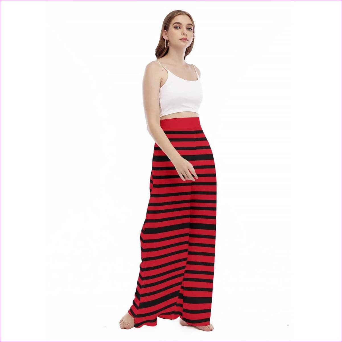 red Striped Women's High Waist Wide Leg Trousers - women's bottoms at TFC&H Co.
