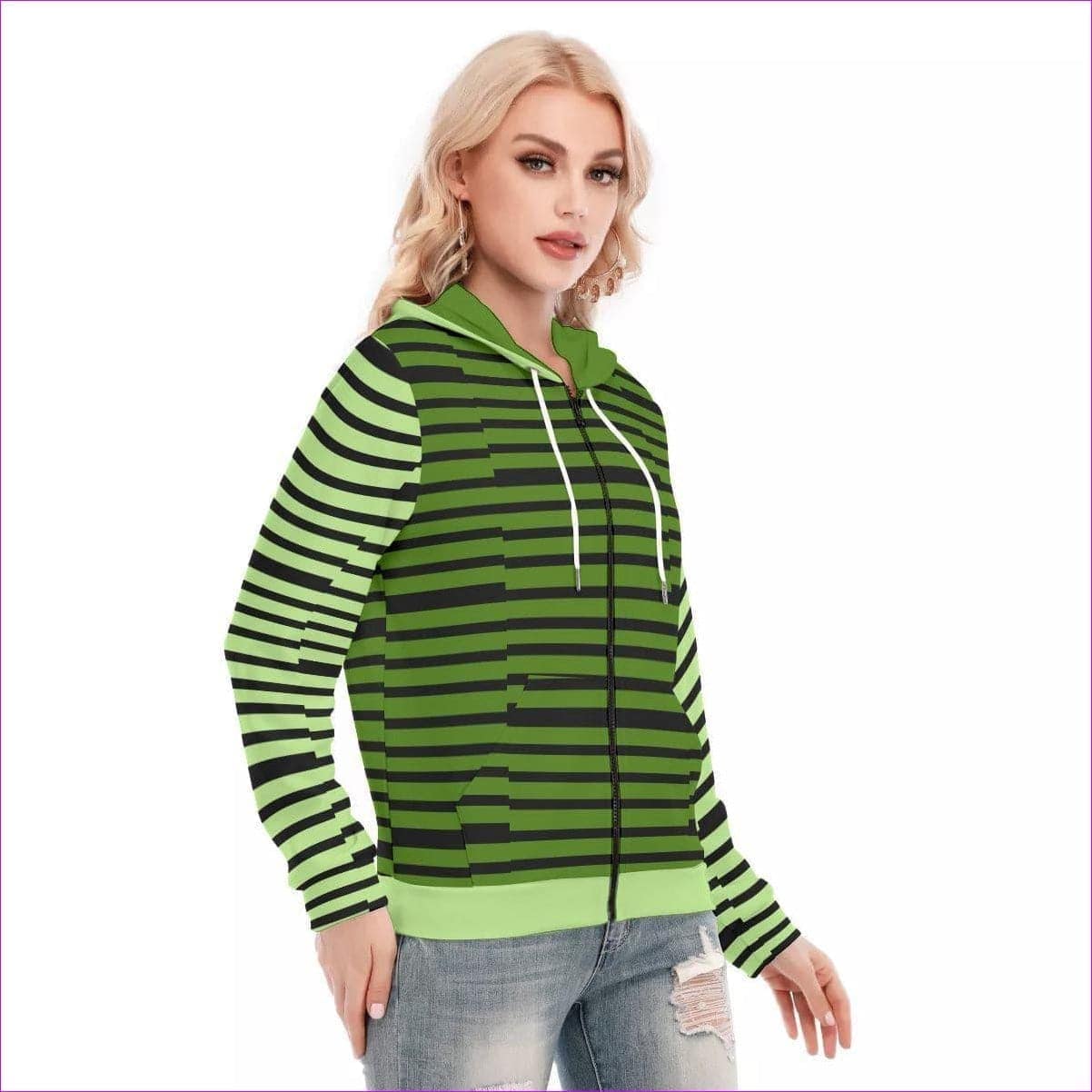 Striped Women's Long Sleeve Hoodie With Zipper - Women's Hoodie at TFC&H Co.