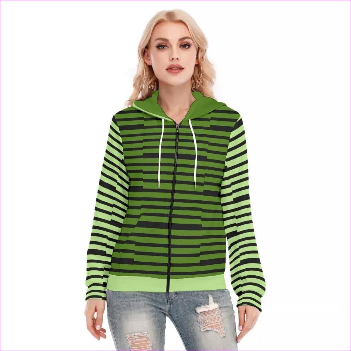 Striped Women's Long Sleeve Hoodie With Zipper - Women's Hoodie at TFC&H Co.