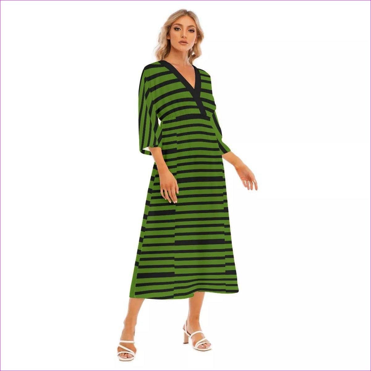 Striped Women's Mid-Sleeve Long Dress - women's dress at TFC&H Co.