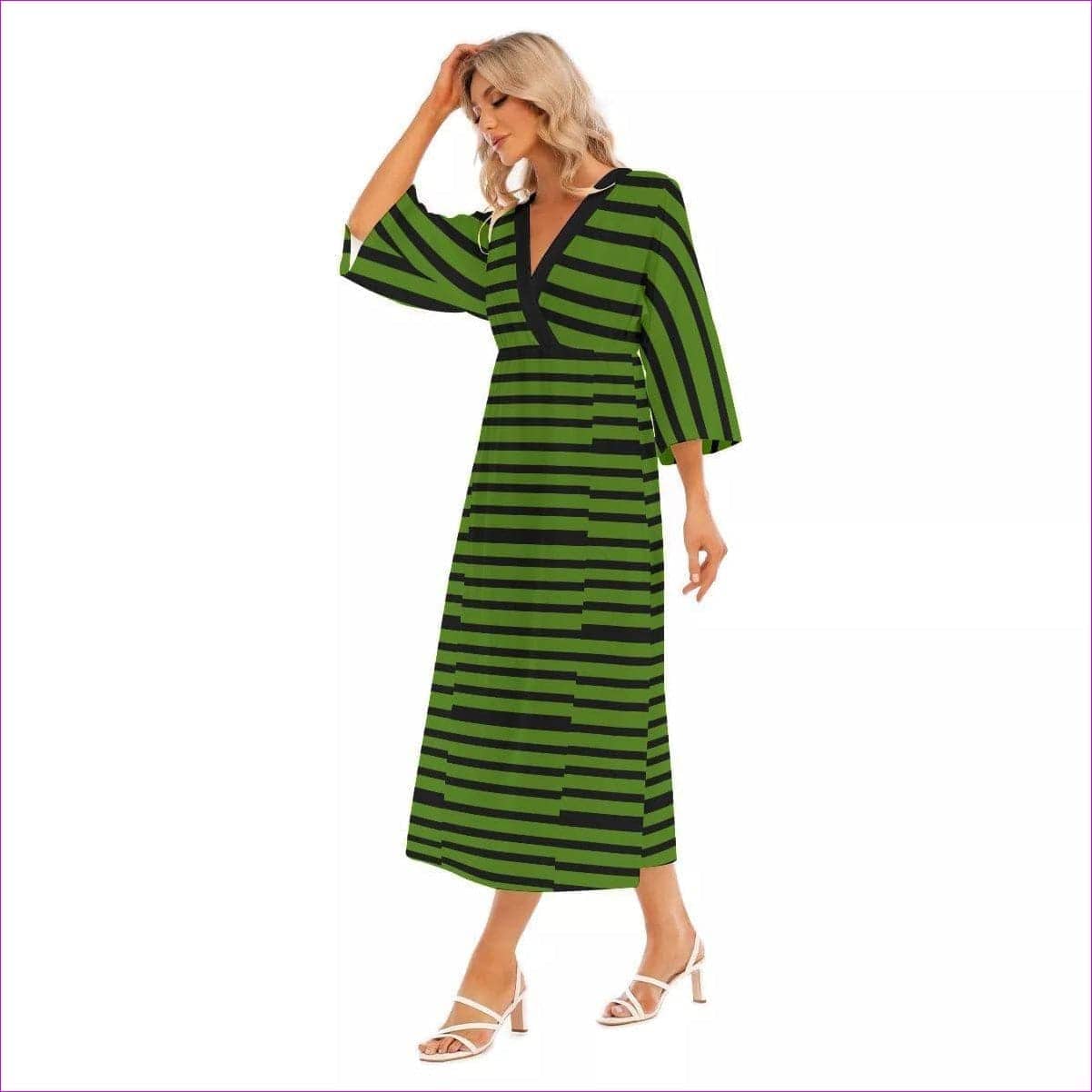 Striped Women's Mid-Sleeve Long Dress - women's dress at TFC&H Co.