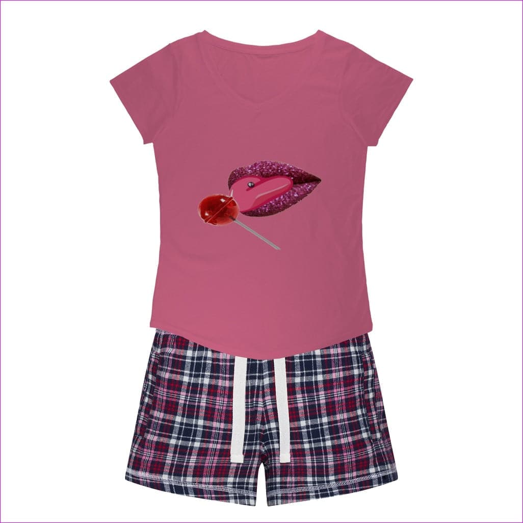 Pink Tee Navy Short - Sweet Clothing Sweet Clothing Sleepy Tee and Flannel Short - womens top & short set at TFC&H Co.