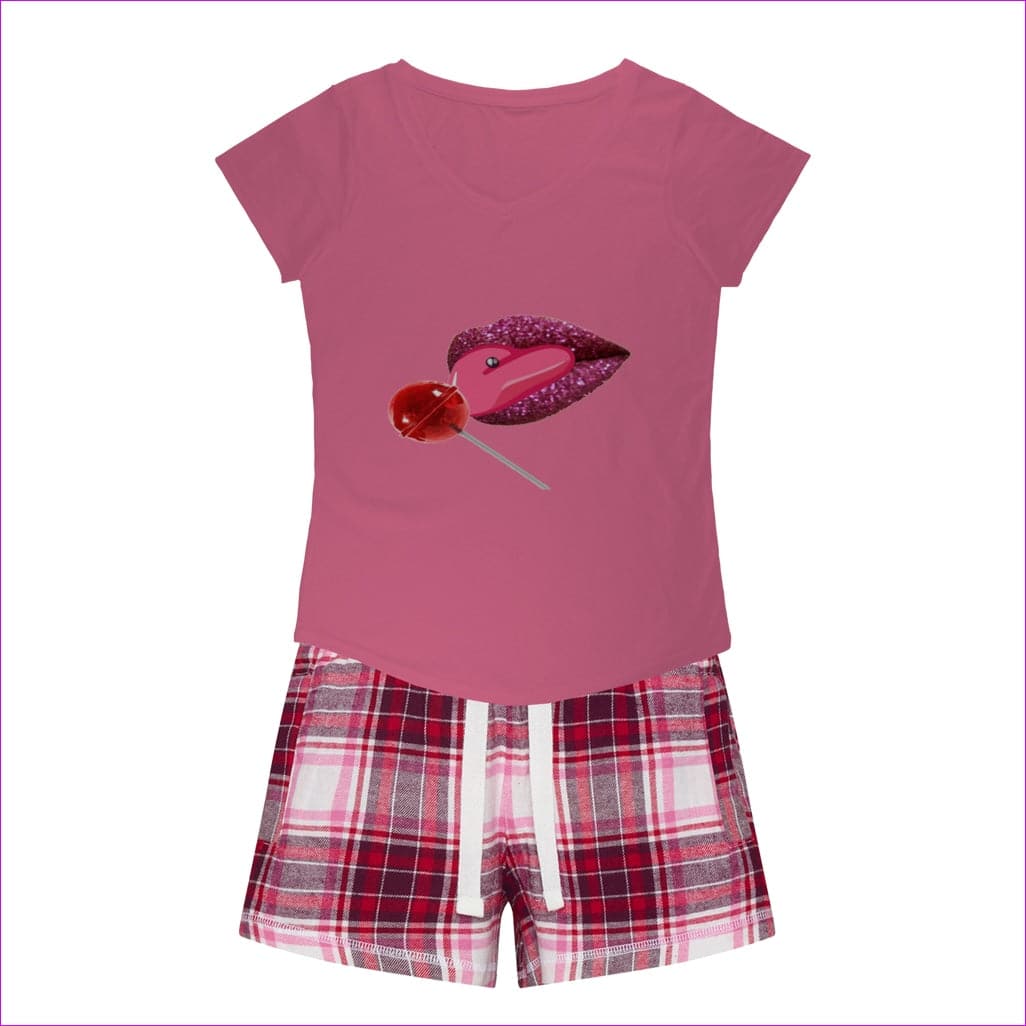 Pink Tee Red Pink Short - Sweet Clothing Sweet Clothing Sleepy Tee and Flannel Short - womens top & short set at TFC&H Co.
