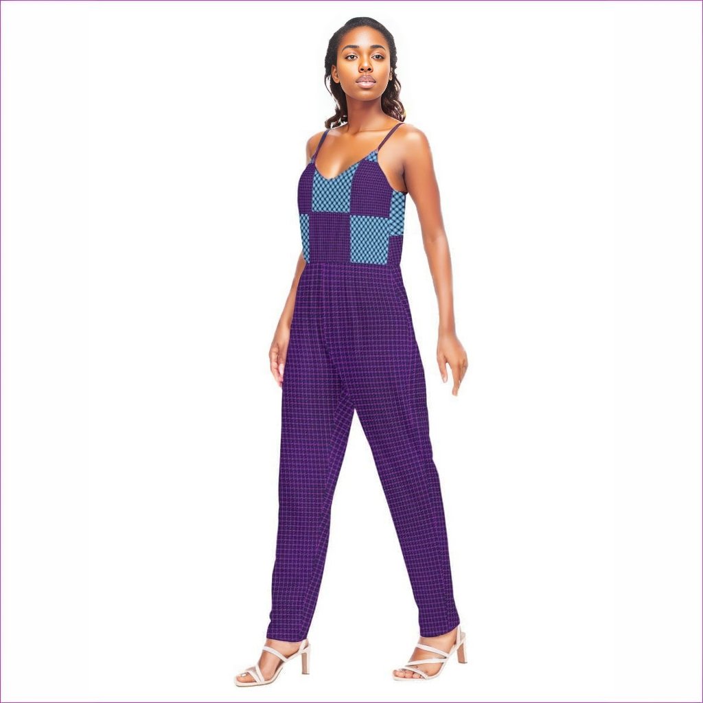 Tartan Women's V-neck Cami Jumpsuit - women's jumpsuit at TFC&H Co.