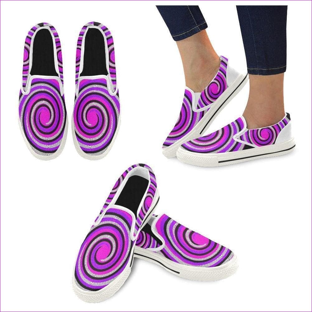 Teacher's Pet Royal Swirl - White Slip-on Canvas Kid's Shoes (Big Kid) (Model 019) Teacher's Pet Kids Royal Swirl Slip-on Canvas Shoe - Kids Shoes at TFC&H Co.
