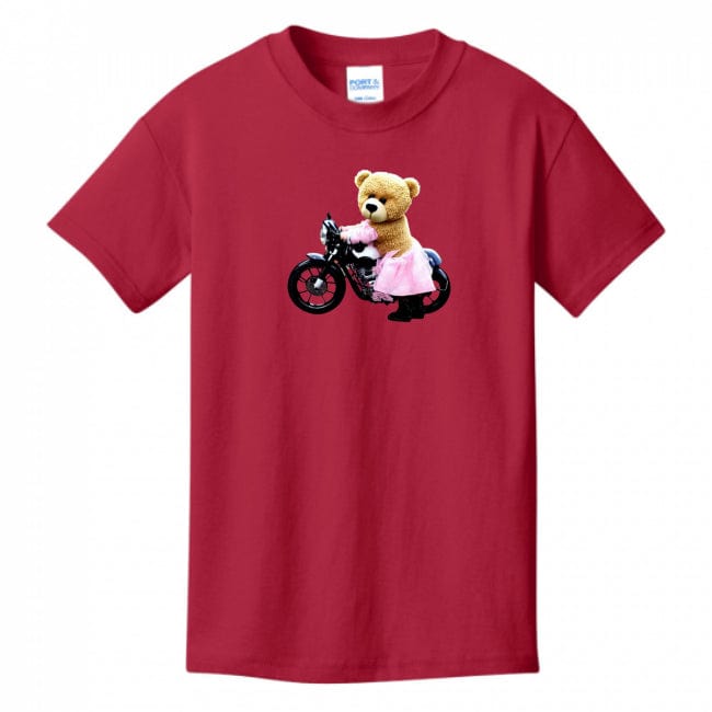 Kids T-Shirts Red - Teddy Ride Girls 100% Cotton T-shirt - kids t-shirt at TFC&H Co.