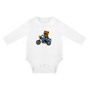 White - Teddy Ride Long Sleeve Baby Onesie - infant onesie at TFC&H Co.