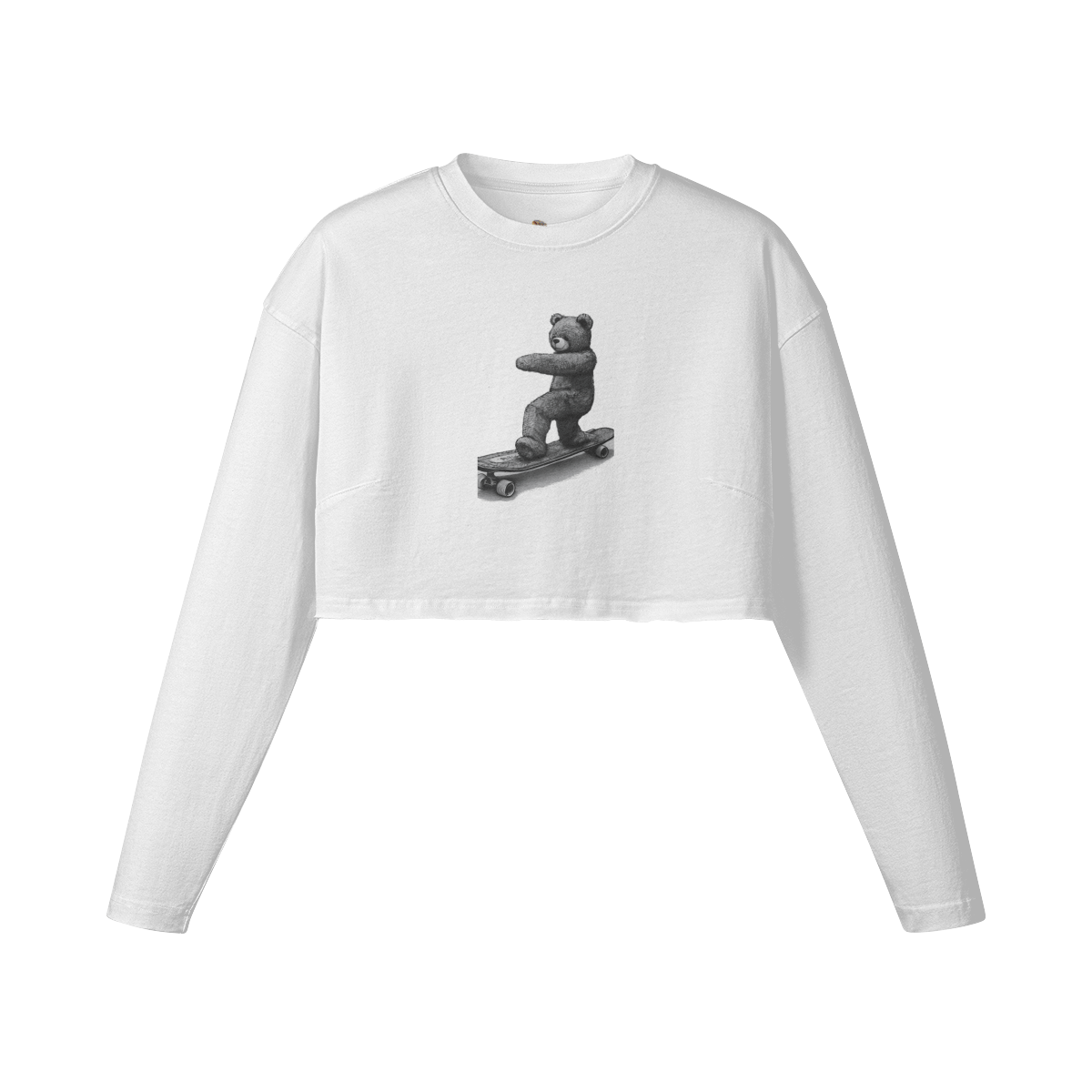 White - Teddy Ride Shred 260GSM Women's Raw Hem Long Sleeve Crop Top - womens crop top at TFC&H Co.