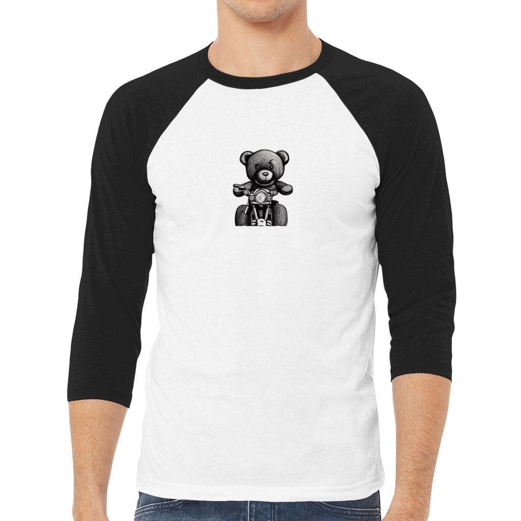 White-Black - Teddy Ride Unisex 3/4 Sleeve Baseball Tee - 6 colors - unisex t-shirt at TFC&H Co.