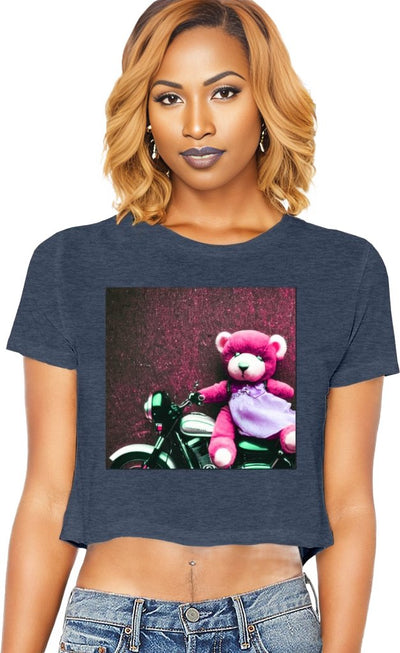 Heather Navy - Teddy Ride Women’s Flowy Cropped Motorcycle Tee - womens crop top at TFC&H Co.