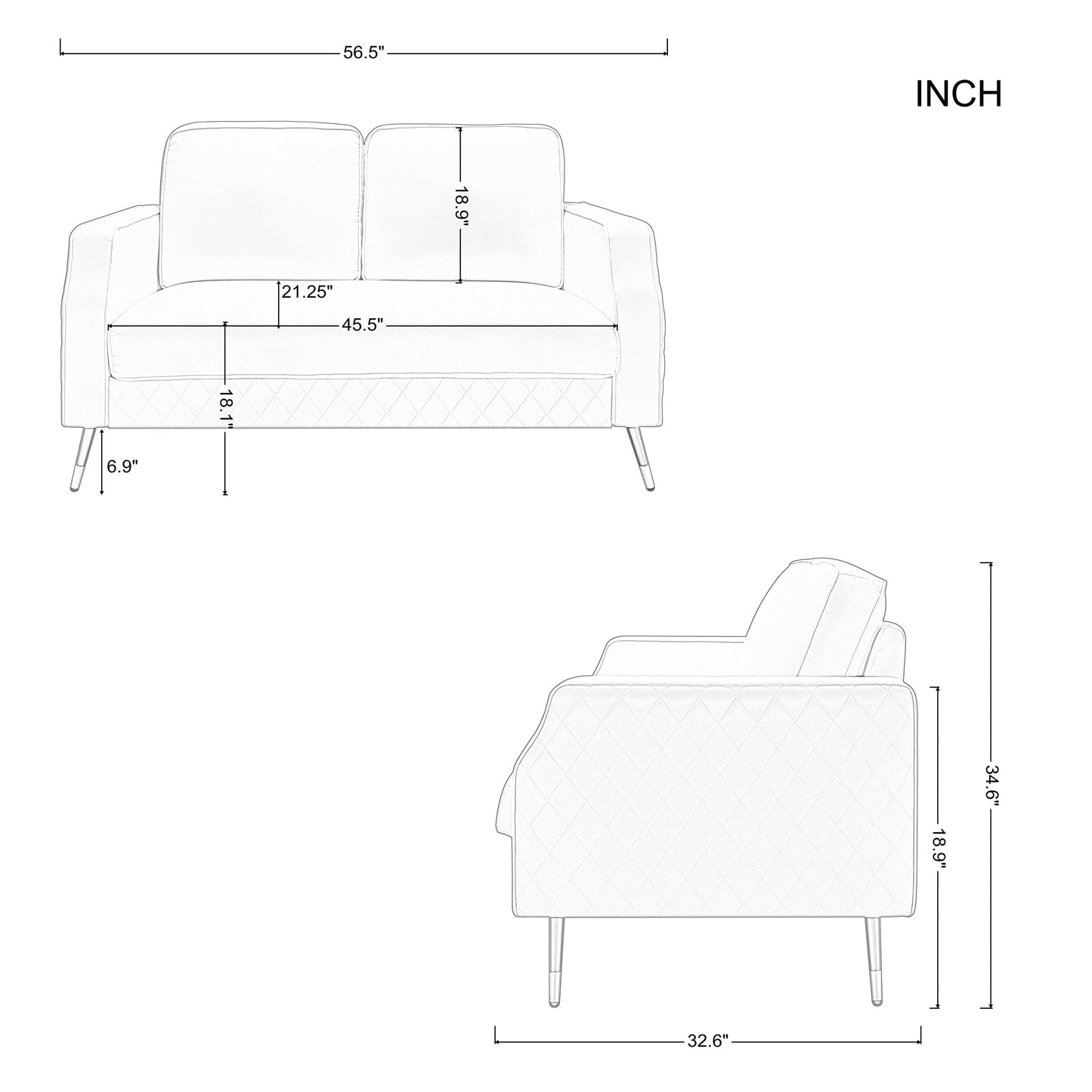 TFC&H Co. 56.5” Square Arm Loveseat - Beige- Ships from The US - loveseat at TFC&H Co.