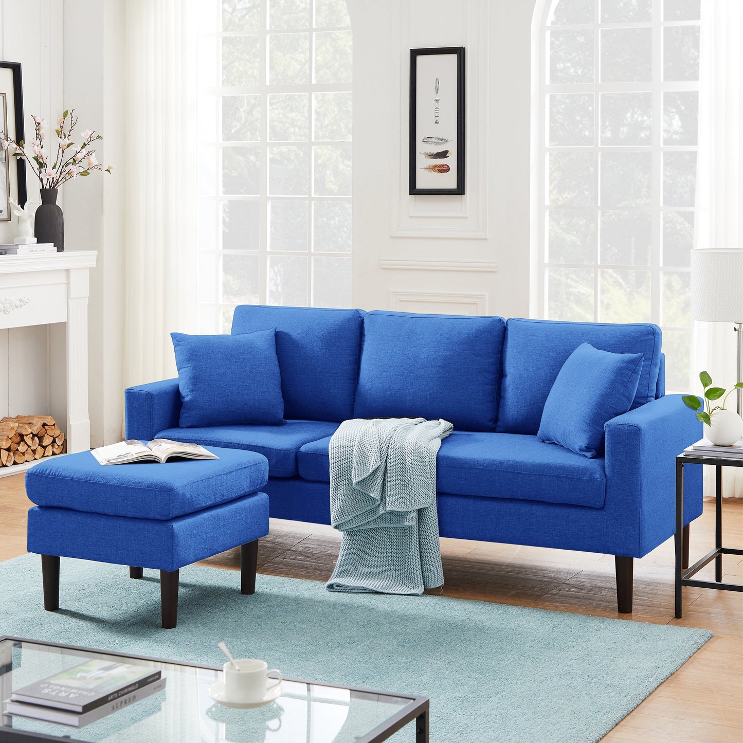 TFC&H Co. 72" SECTIONAL SOFA LEFT HAND FACING W/ 2 PILLOWS - Blue- Ships from The US - sectional at TFC&H Co.