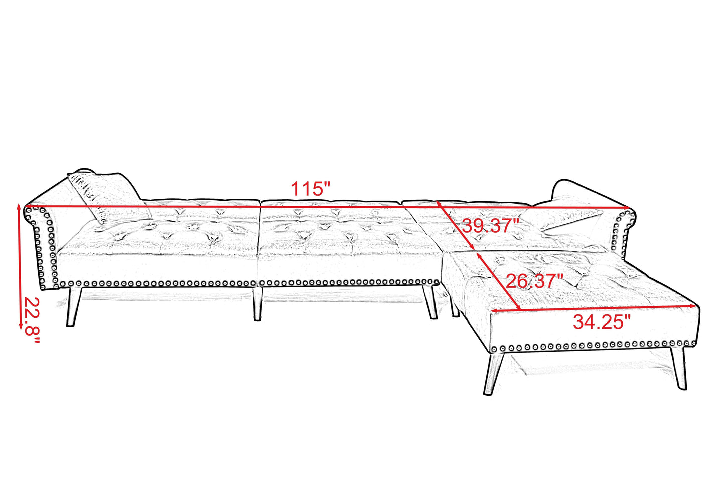 TFC&H Co. Convertible Sofa Bed Sleeper - Light Velvet Grey- Ships from The US - sofa bed sleeper at TFC&H Co.