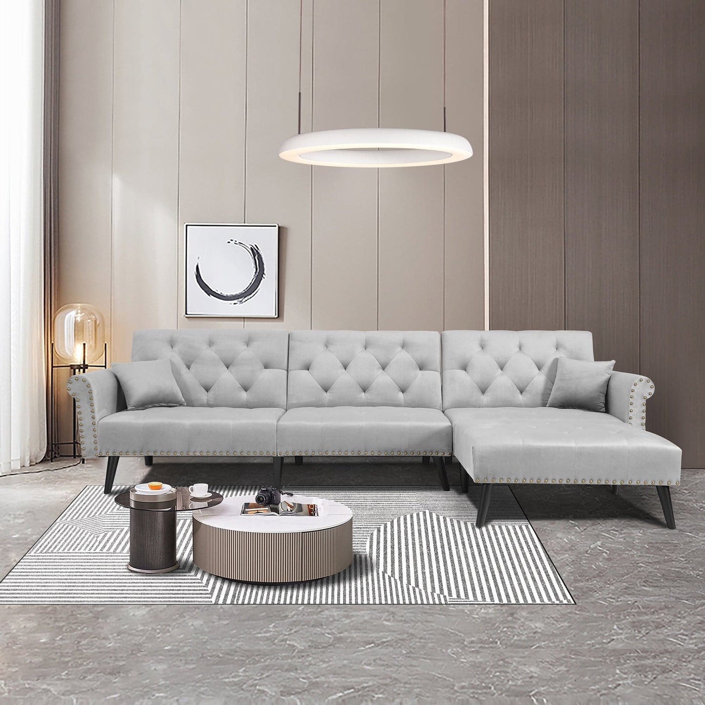 TFC&H Co. Convertible Sofa Bed Sleeper - Light Velvet Grey- Ships from The US - sofa bed sleeper at TFC&H Co.