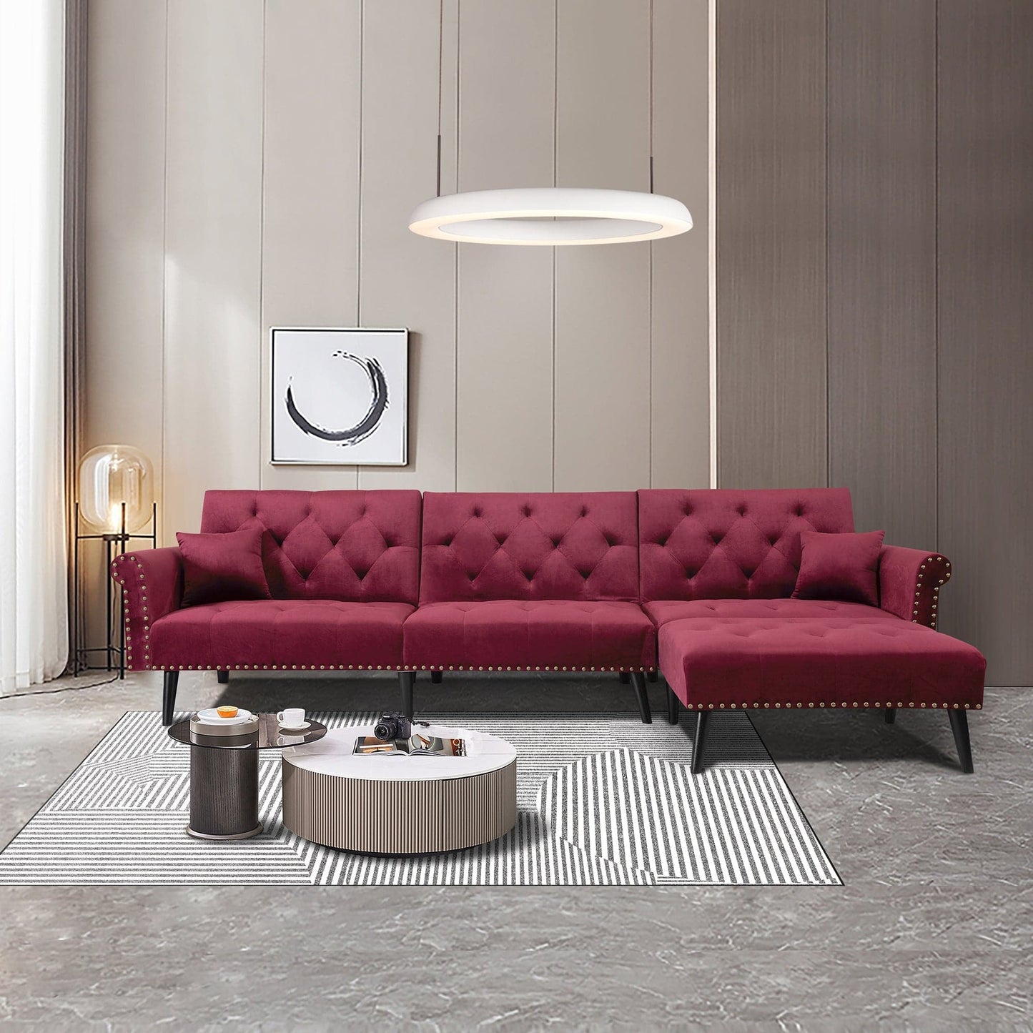 TFC&H Co. Convertible Sofa Bed Sleeper - Maroon Velvet- Ships from The US - sofa bed sleeper at TFC&H Co.