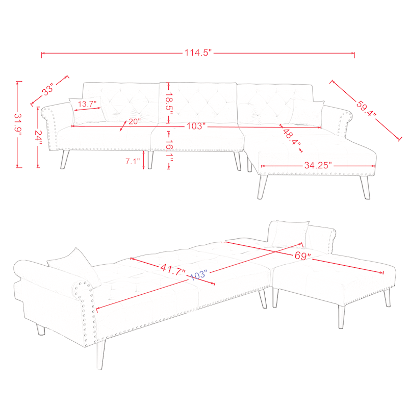 TFC&H Co. Convertible Sofa Bed Sleeper - Velvet Emerald- Ships from The US - sofa bed sleeper at TFC&H Co.