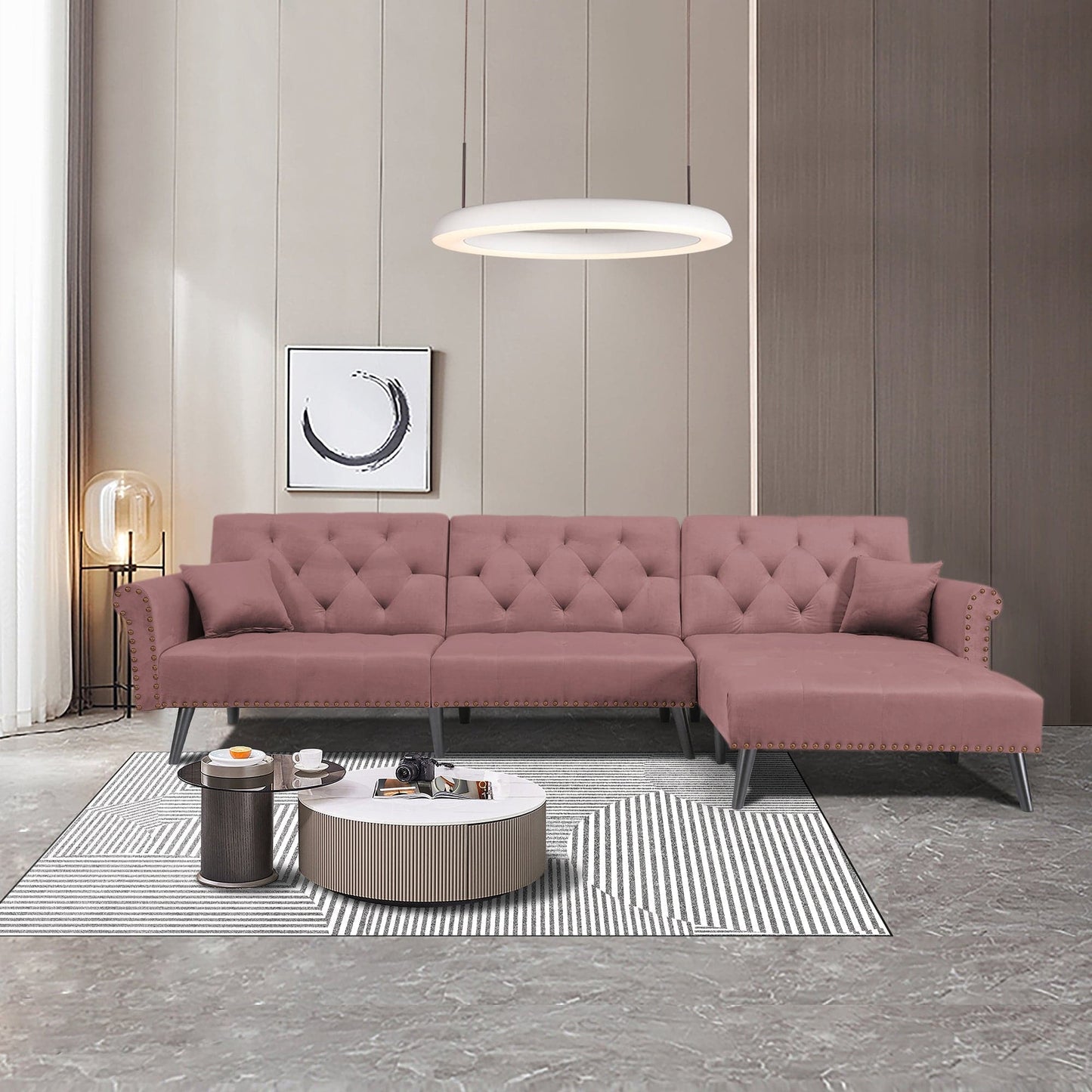 TFC&H Co. Convertible Sofa Bed Sleeper - Velvet Mauve/Pink- Ships from The US - sofa bed sleeper at TFC&H Co.