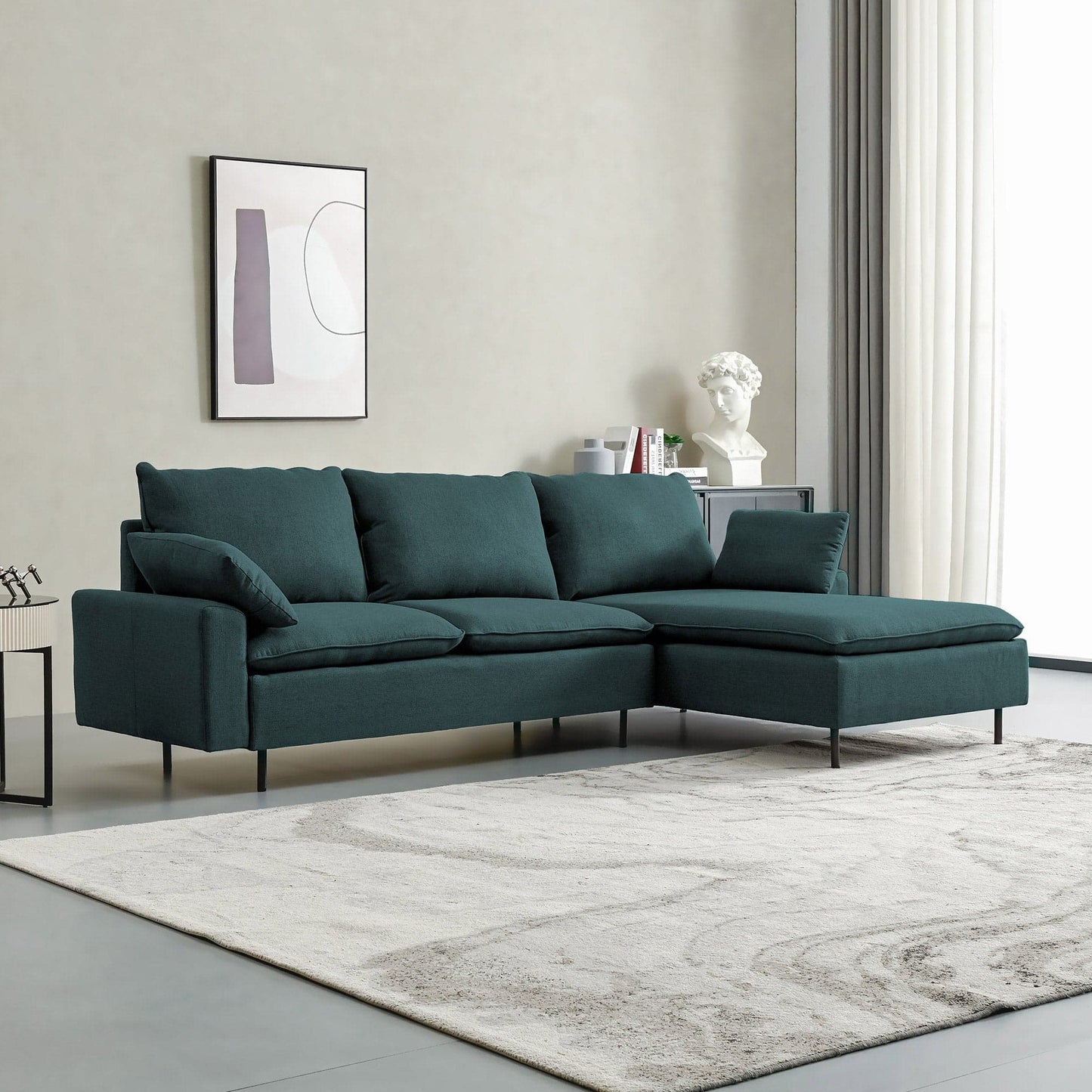 TFC&H Co. L-Shaped Linen Sectional Sofa w/ Left Chaise - Muted Green- Ships from The US - sectional at TFC&H Co.