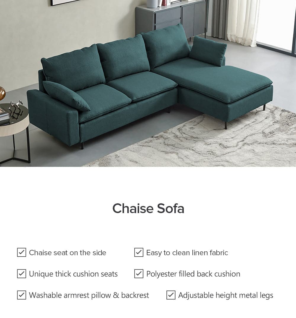 TFC&H Co. L-Shaped Linen Sectional Sofa w/ Left Chaise - Muted Green- Ships from The US - sectional at TFC&H Co.
