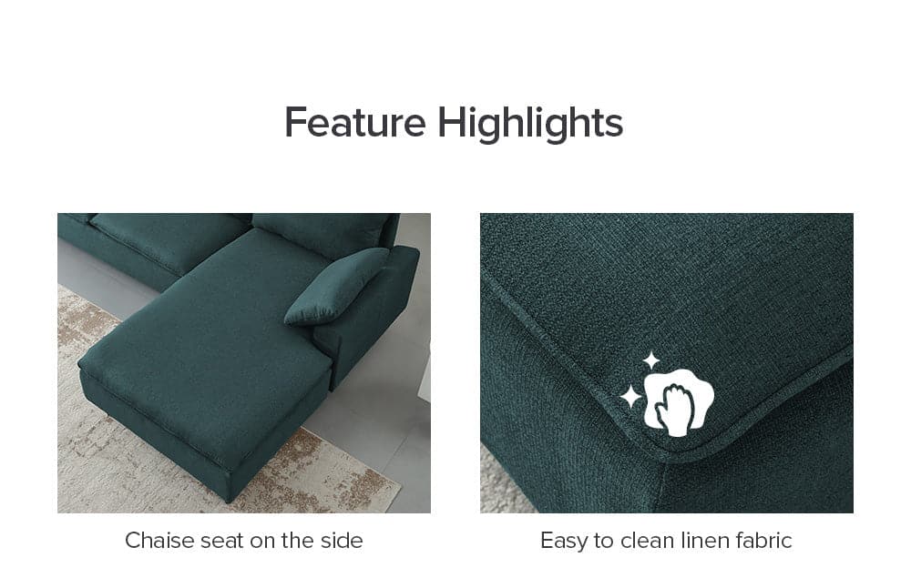 TFC&H Co. L-Shaped Linen Sectional Sofa w/ Left Chaise - Muted Green- Ships from The US - sectional at TFC&H Co.