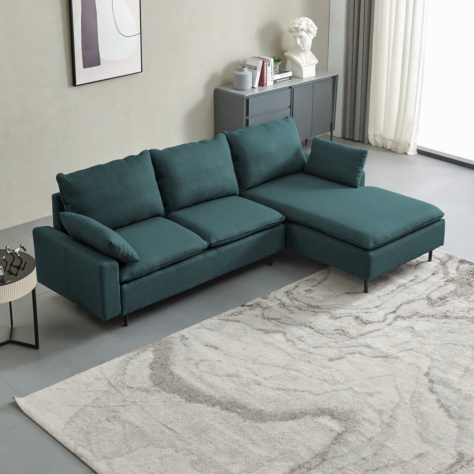 - TFC&H Co. L-Shaped Linen Sectional Sofa w/ Left Chaise - Muted Green- Ships from The US - sectional at TFC&H Co.