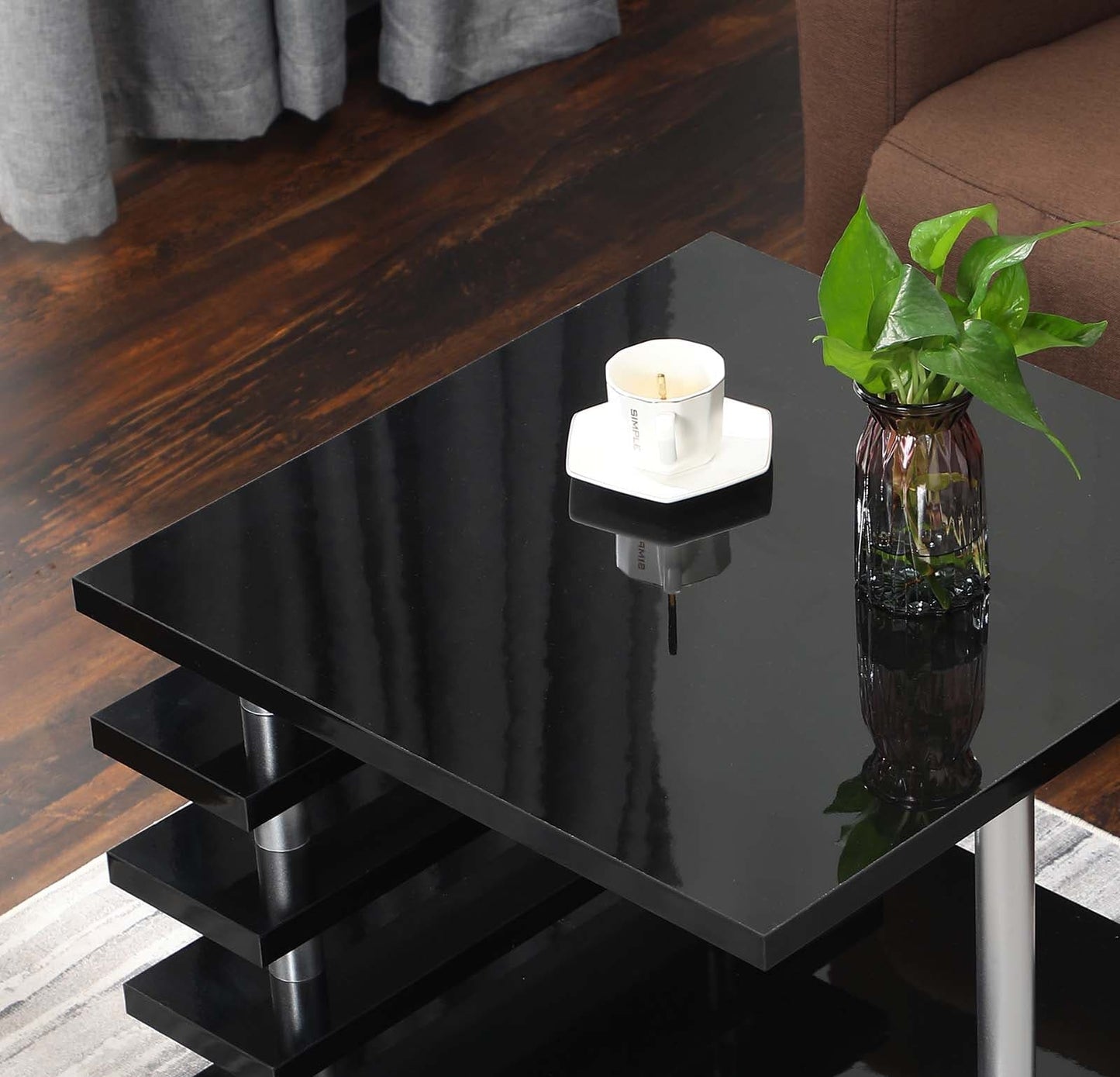 TFC&H Co. Mobile Coffee Table with LED light & Remote Control - Black- Ships from The US - coffee table at TFC&H Co.