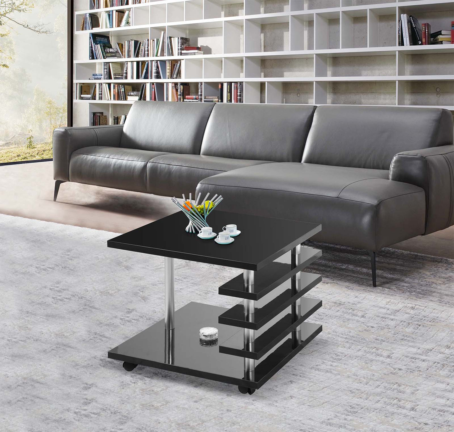 TFC&H Co. Mobile Coffee Table with LED light & Remote Control - Black- Ships from The US - coffee table at TFC&H Co.