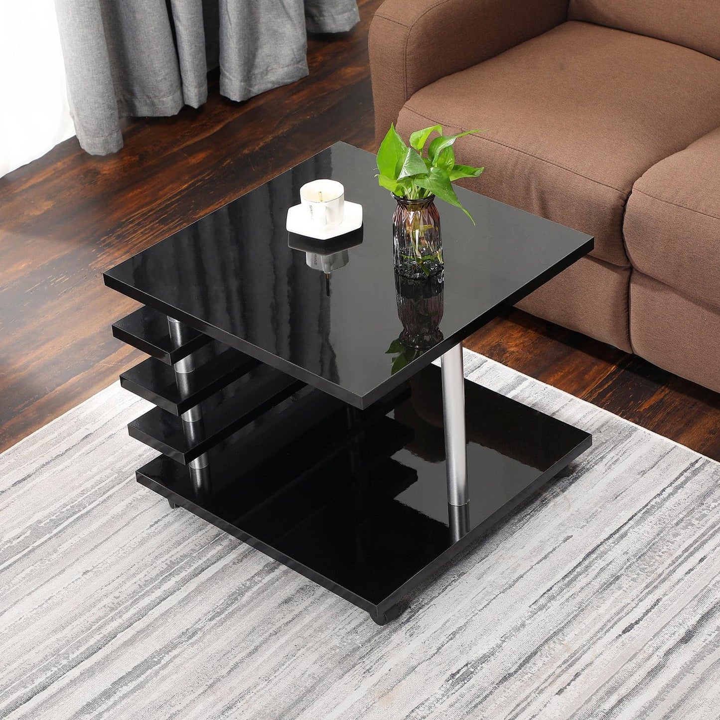 TFC&H Co. Mobile Coffee Table with LED light & Remote Control - Black- Ships from The US - coffee table at TFC&H Co.