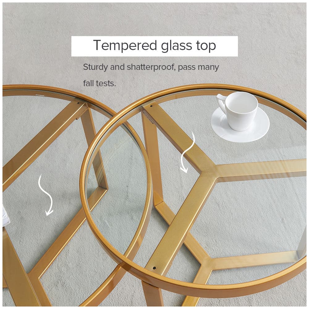 TFC&H Co. Modern Golden Metal Frame Round Tempered Glass Coffee Table- Ships from The US - coffee table at TFC&H Co.