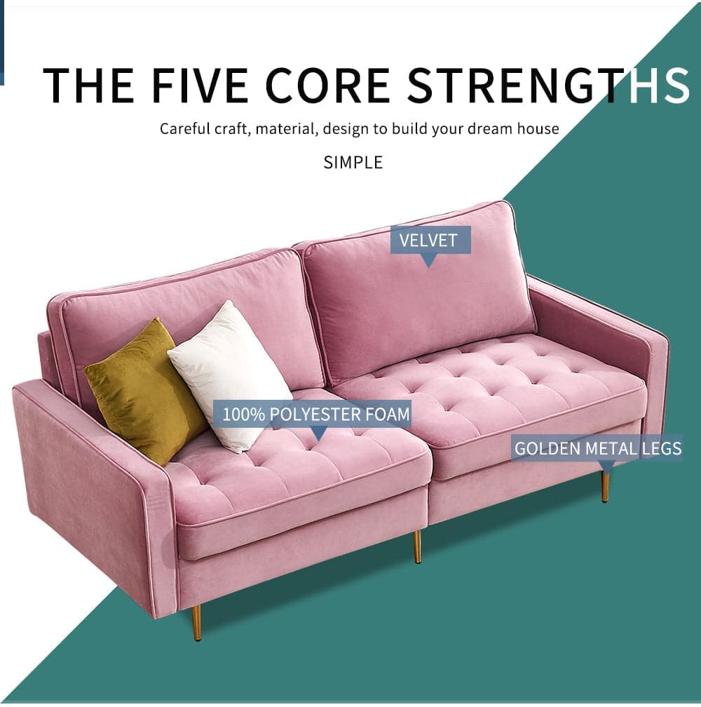 TFC&H Co. Modern Velvet Fabric Sofa 71" - Pink- Ships from The US - sofa at TFC&H Co.