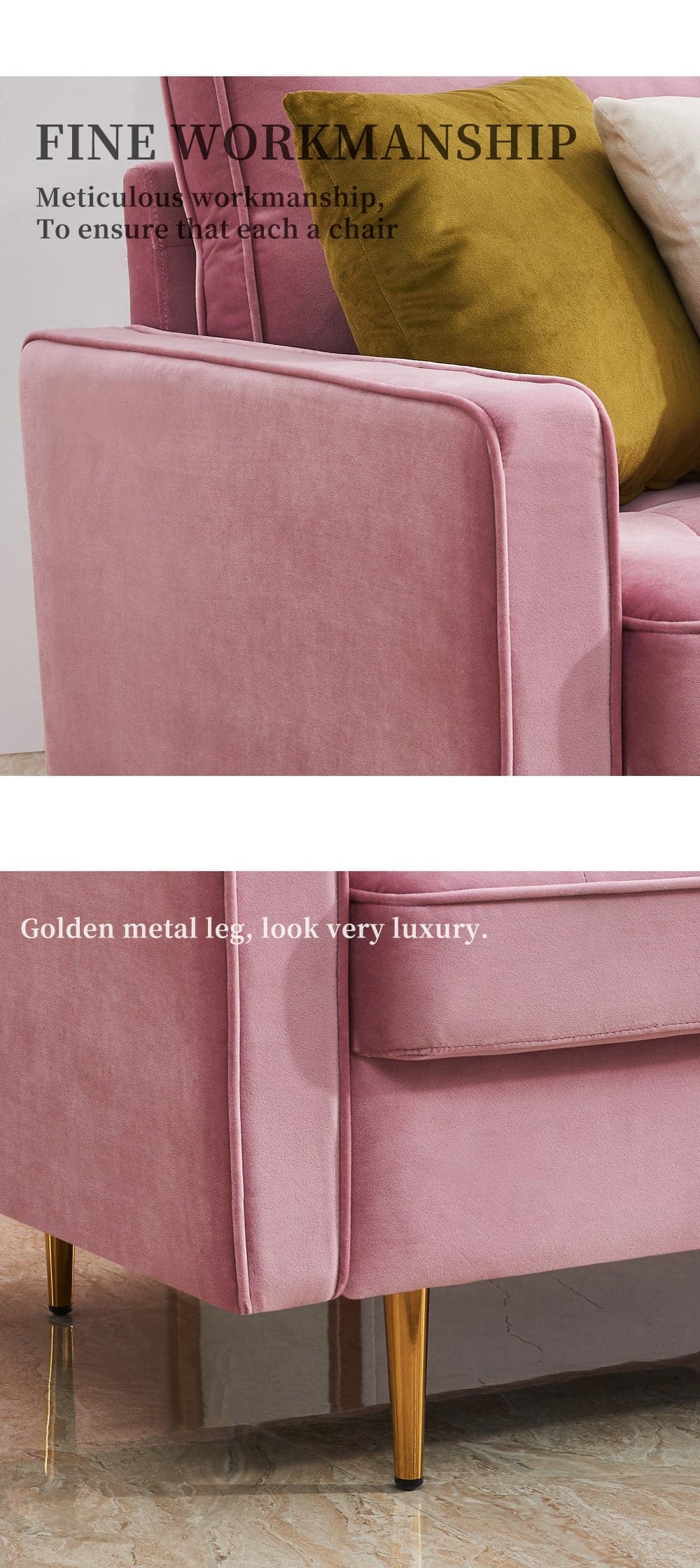 TFC&H Co. Modern Velvet Fabric Sofa 71" - Pink- Ships from The US - sofa at TFC&H Co.