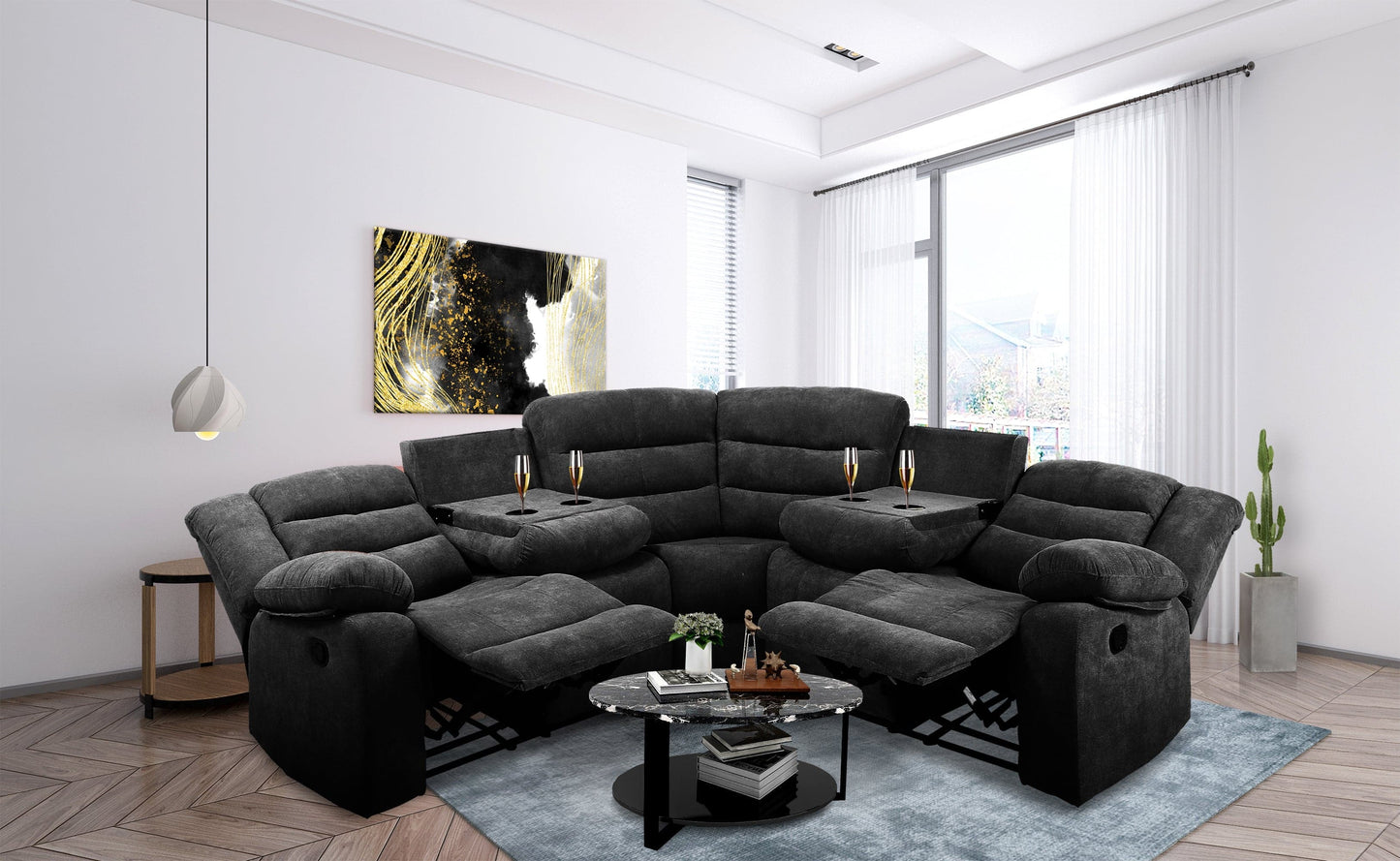 TFC&H Co. Sectional Manual Recliner Living Room Set - Black- Ships from The US - sectional at TFC&H Co.